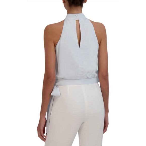 New BCBGMAXAZRIA Women Halter Neck Sleeveless Overdraped Side Tie Blouse Size XS - Picture 2 of 8